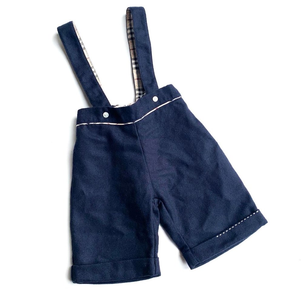 Burberry Black Wool Overalls with Mother of Pearl Buttons